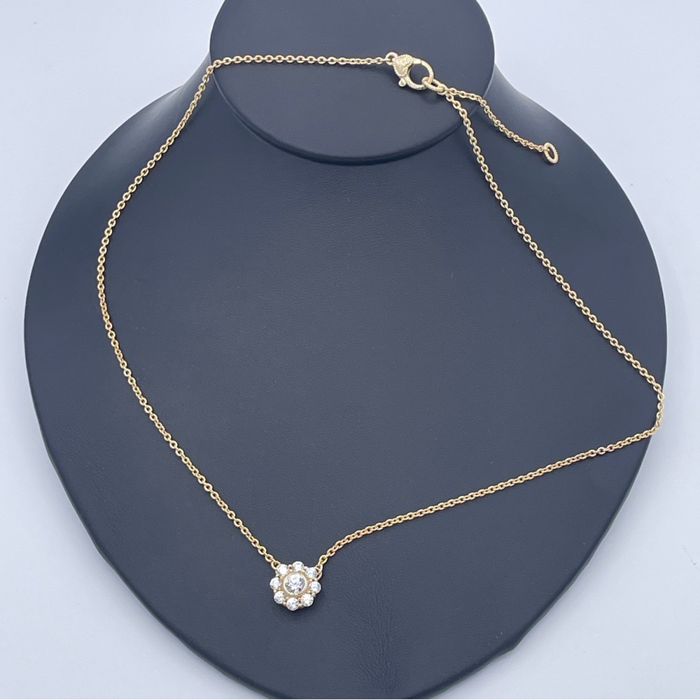 Judith Ripka CZ Flower Pendant Necklace 18K Gold Clad 925 CZ Cluster 18” to 20” - Picture 4 of 7